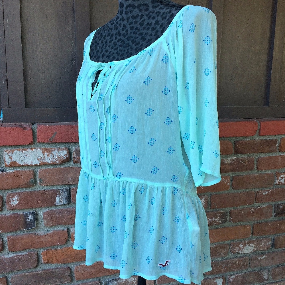 Hollister Baby Blue Flowy Sheer Blouse  - Size Medium - Picture 2 of 7